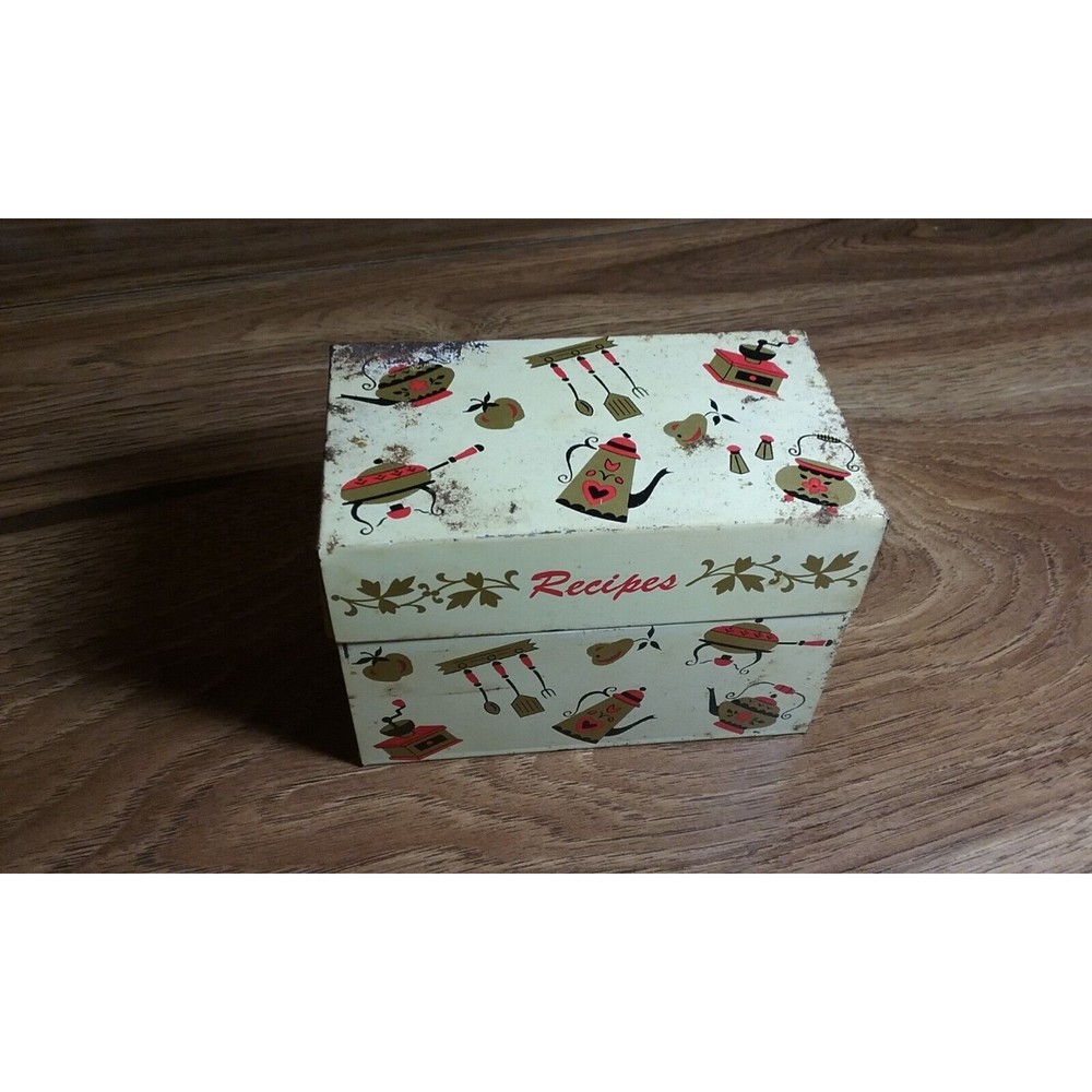 Vintage Ohio Art Metal Recipe Box Full Of Written & Clipped Recipes